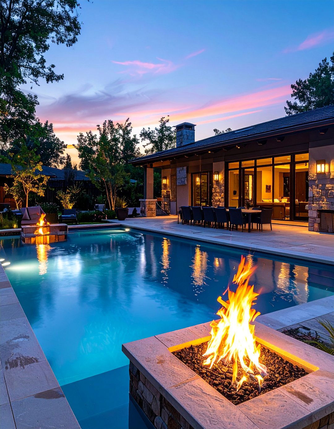 Pool with Integrated Fire Features - 30 Luxury Swimming Pool Design Ideas for Your Backyard
