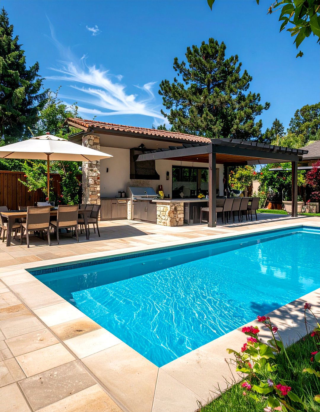 Pool with Integrated Outdoor Kitchen - 30 Luxury Swimming Pool Design Ideas for Your Backyard