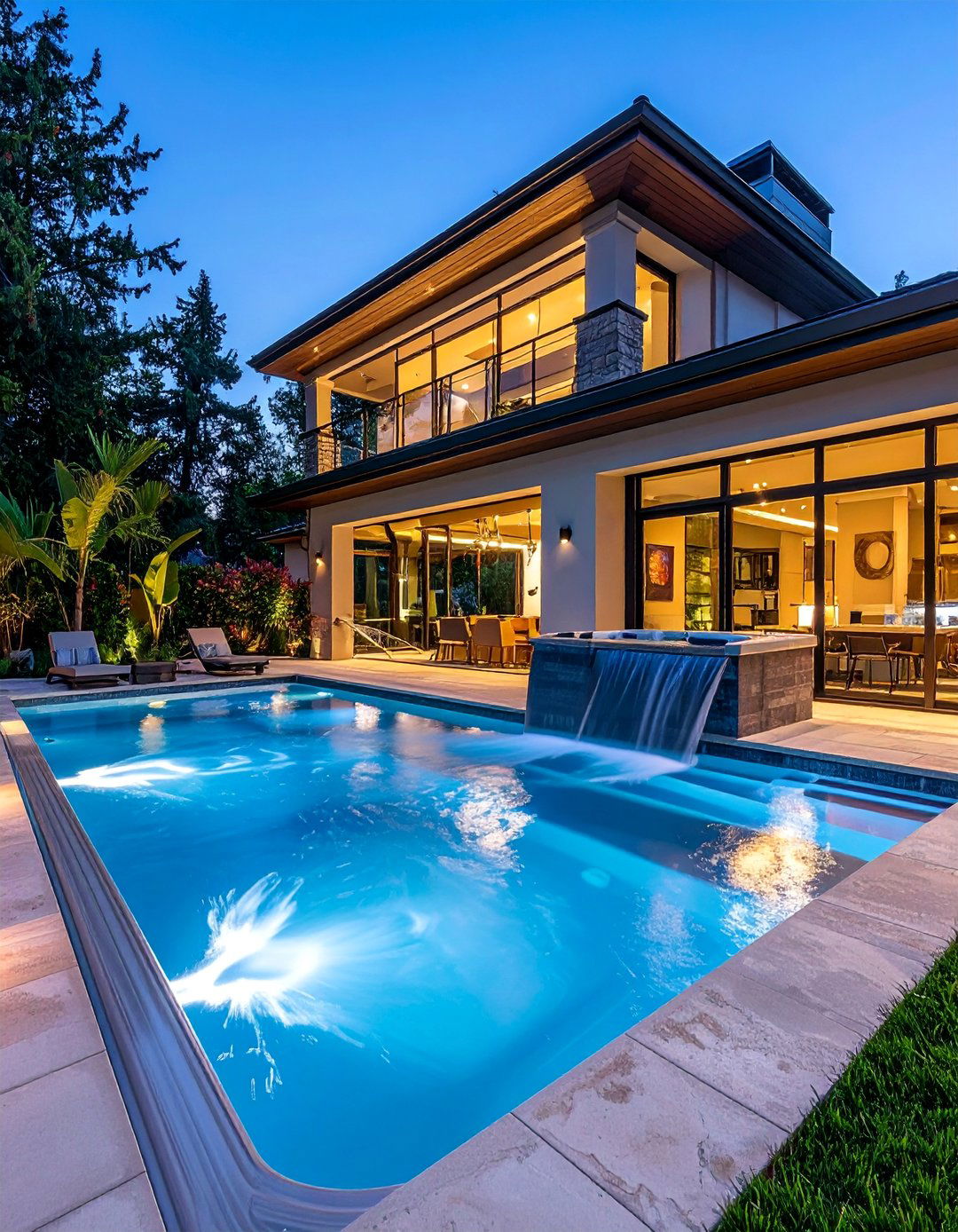Pool with Integrated Spa Spillover - 30 Luxury Swimming Pool Design Ideas for Your Backyard