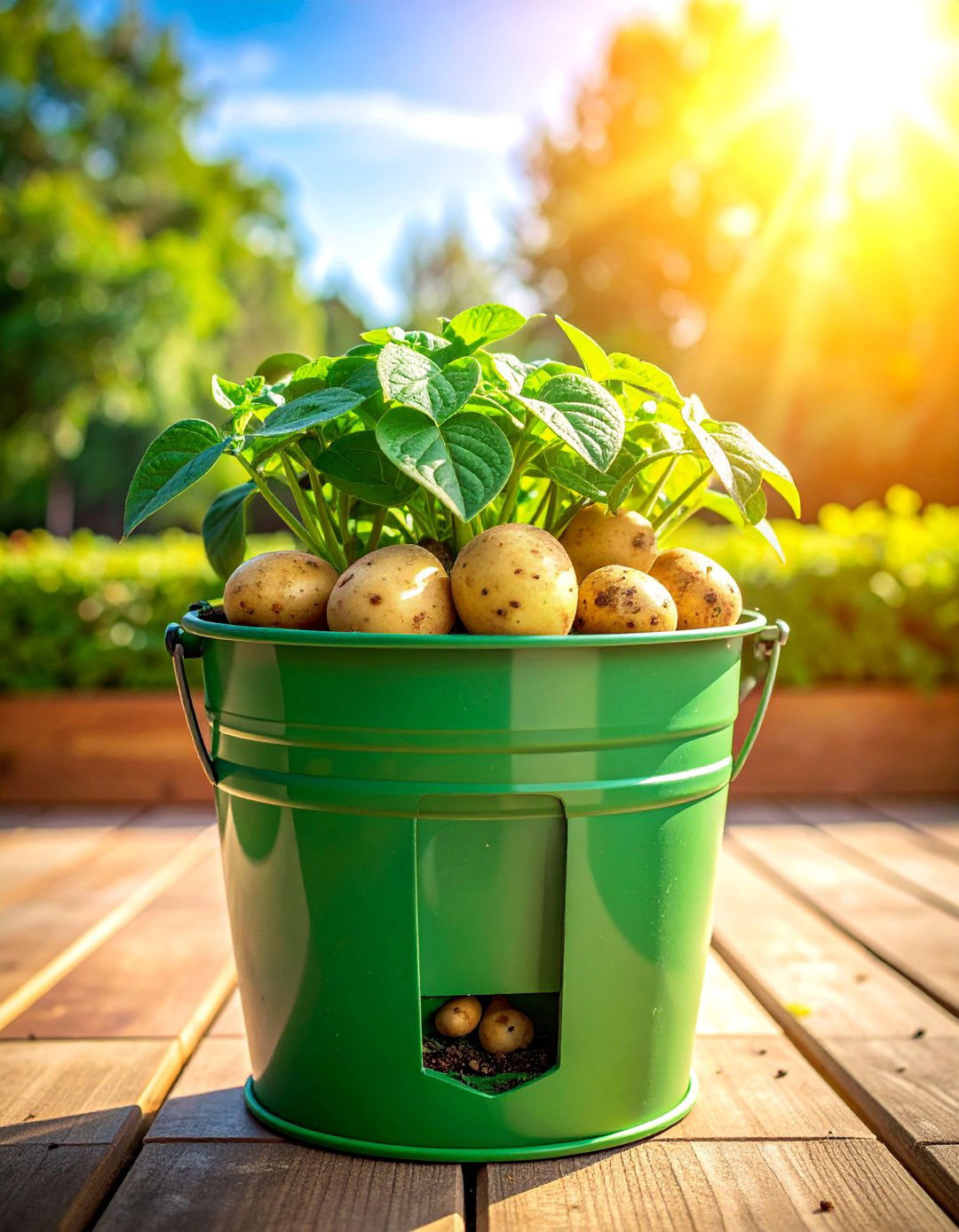 Potato Grow Bucket with Harvest Doors - 20 Bucket Garden Ideas for Creative Small Spaces