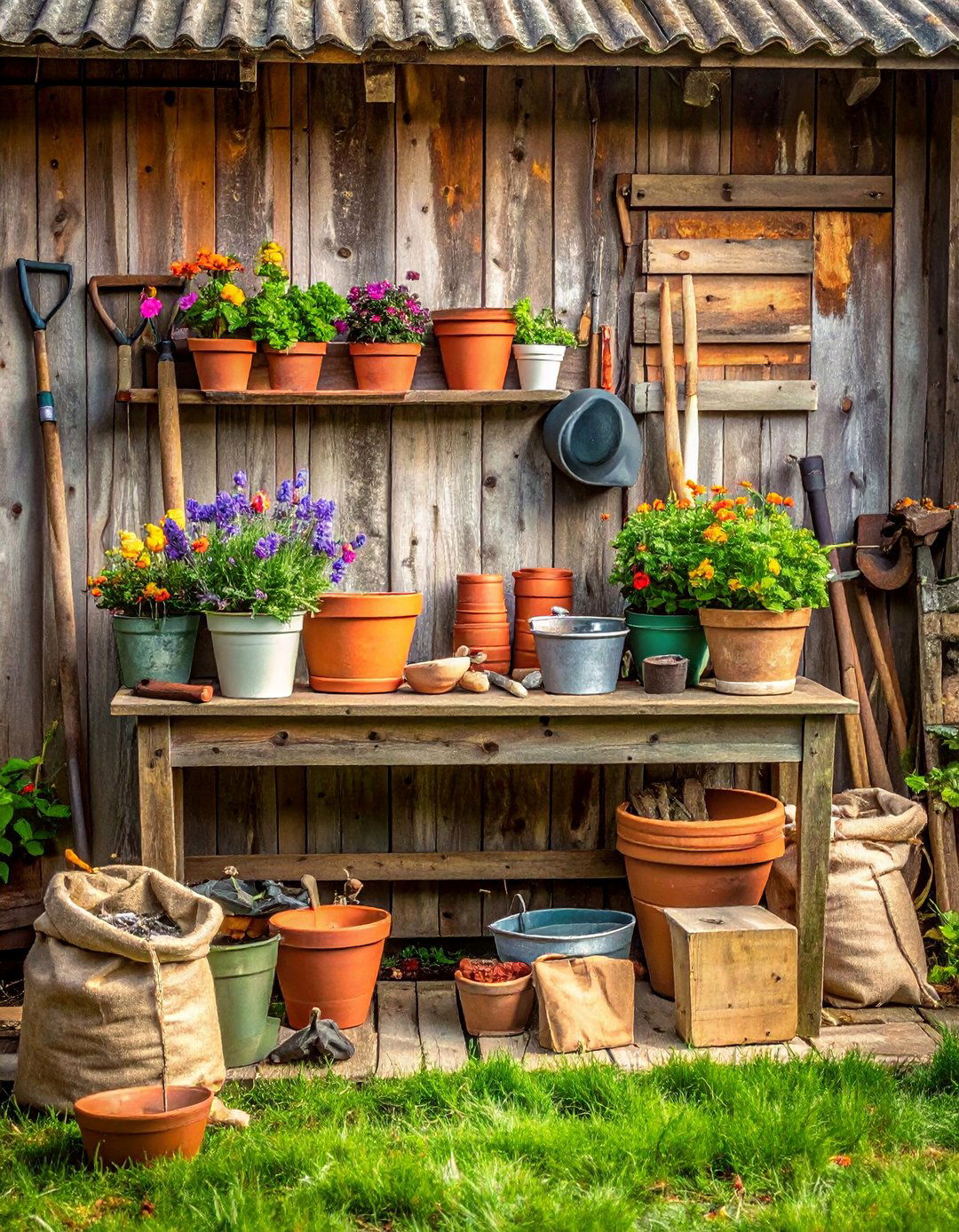 Potting Benches from Aged Wood - 30 Rustic Landscaping Ideas to Transform Your Outdoor Space