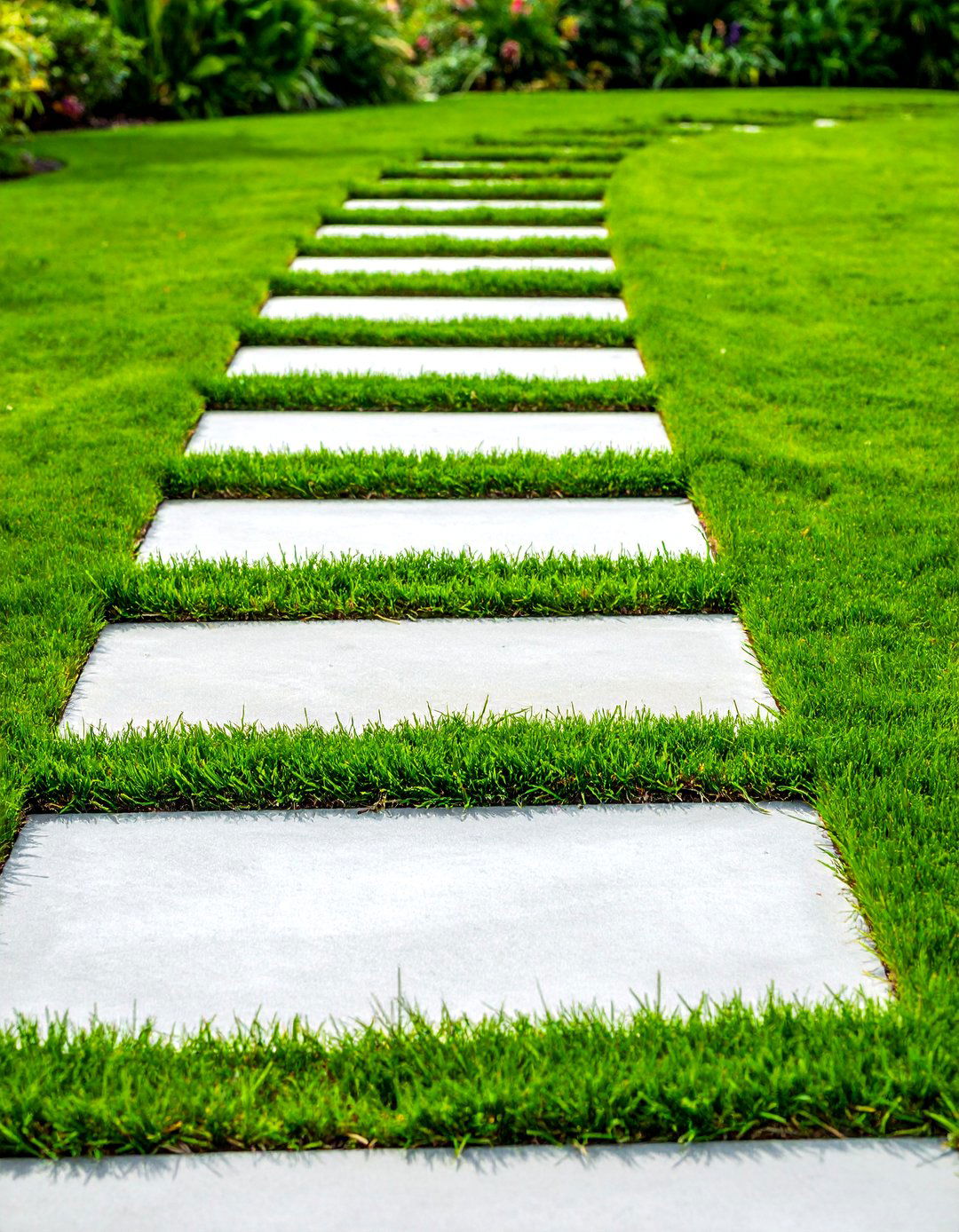 Poured Concrete Walkway with Grass Inlays - 25 Concrete Landscaping Ideas for Modern Outdoor Spaces