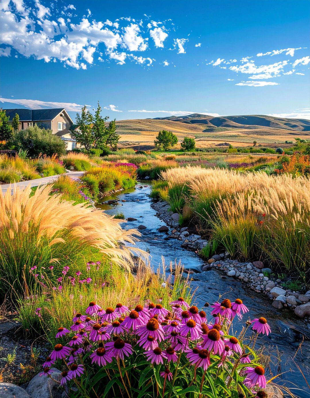 Prairie Grass Creek Border - 30 Front Yard Dry Creek Bed Landscaping Ideas