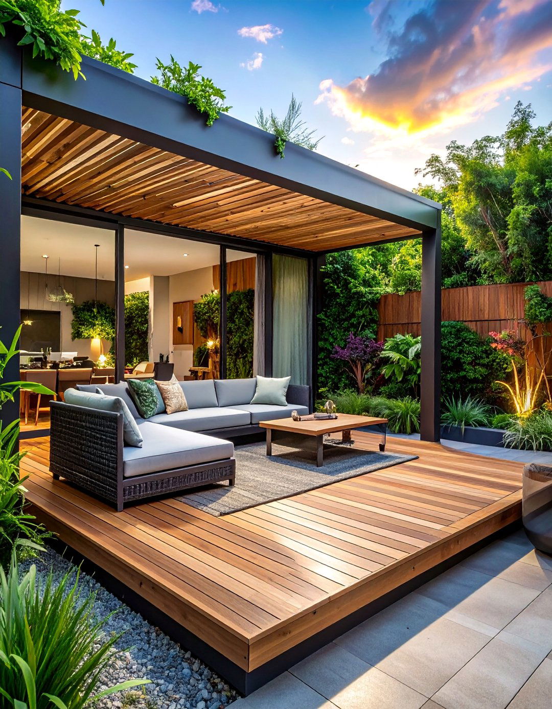 Privacy Screen Deck with Living Walls - 20 Floating Deck Ideas for a Modern Outdoor Living Space