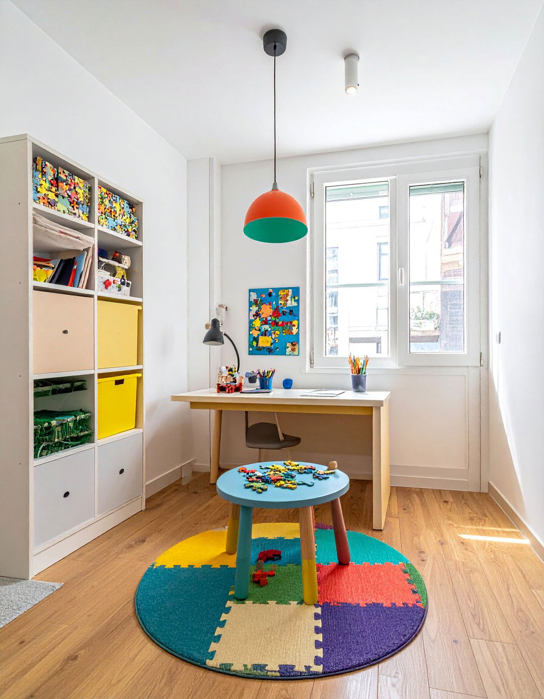 Puzzle Problem Solving Area - 40 Fun and Functional Playroom Ideas for Kids
