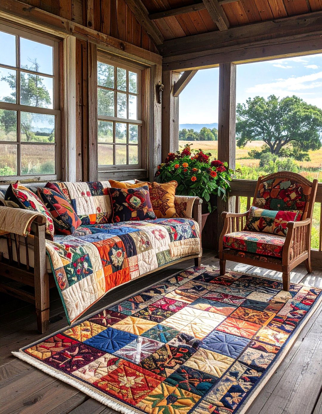 Quilted Textile Comfort Layers - 30 Rustic Porch Ideas to Enhance Your Outdoor Space