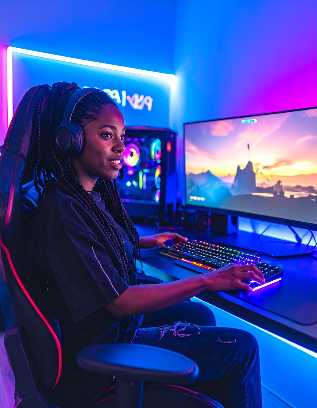 RGB LED Light Gaming Den - 20 Gamer Girl Room Ideas for a Fun and Stylish Setup