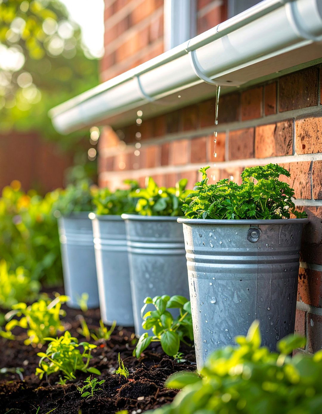 Rain Gutter Drainage Bucket Garden - 20 Bucket Garden Ideas for Creative Small Spaces