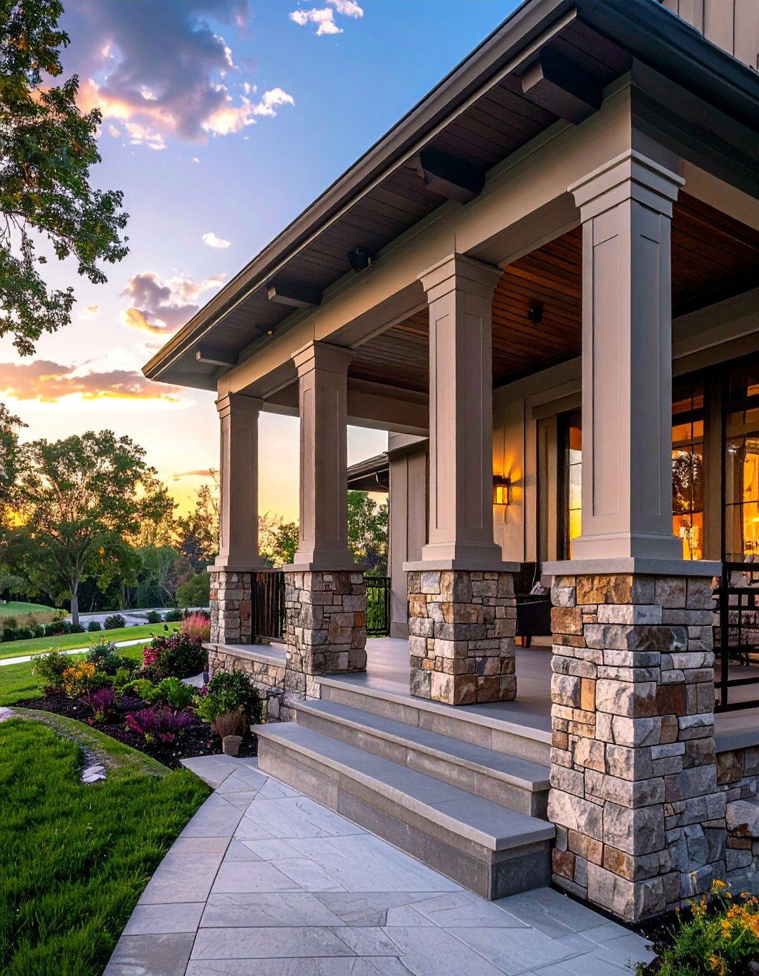 Raised Ranch Front Porch with Decorative Columns - 25 Raised Ranch Front Porch Ideas for Curb Appeal
