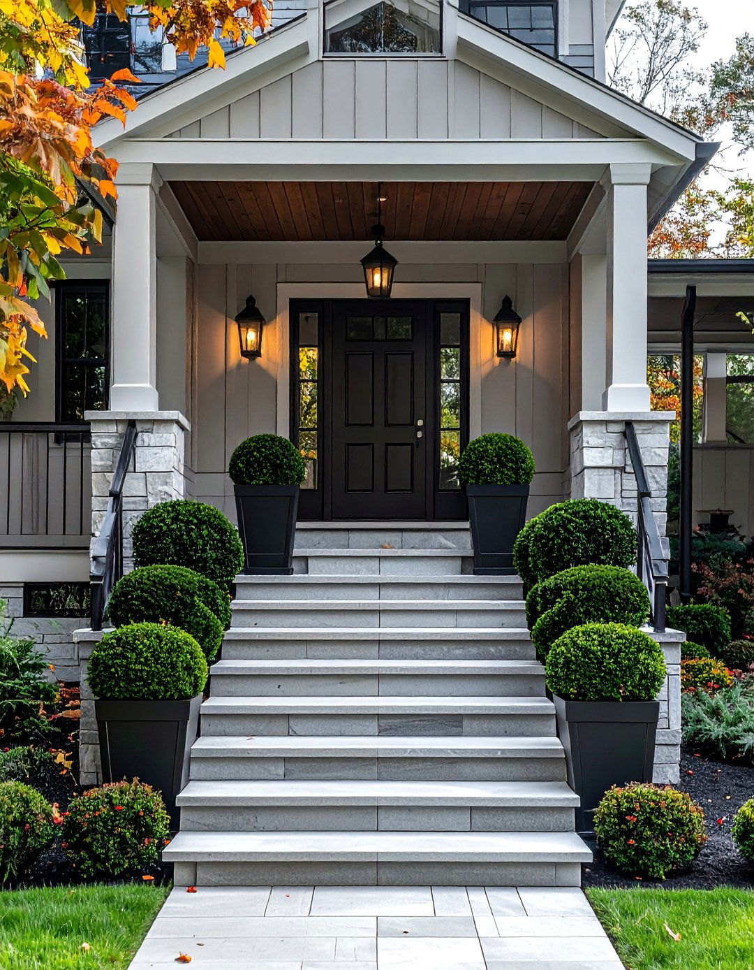 Raised Ranch Front Porch with Symmetrical Design Elements - 25 Raised Ranch Front Porch Ideas for Curb Appeal