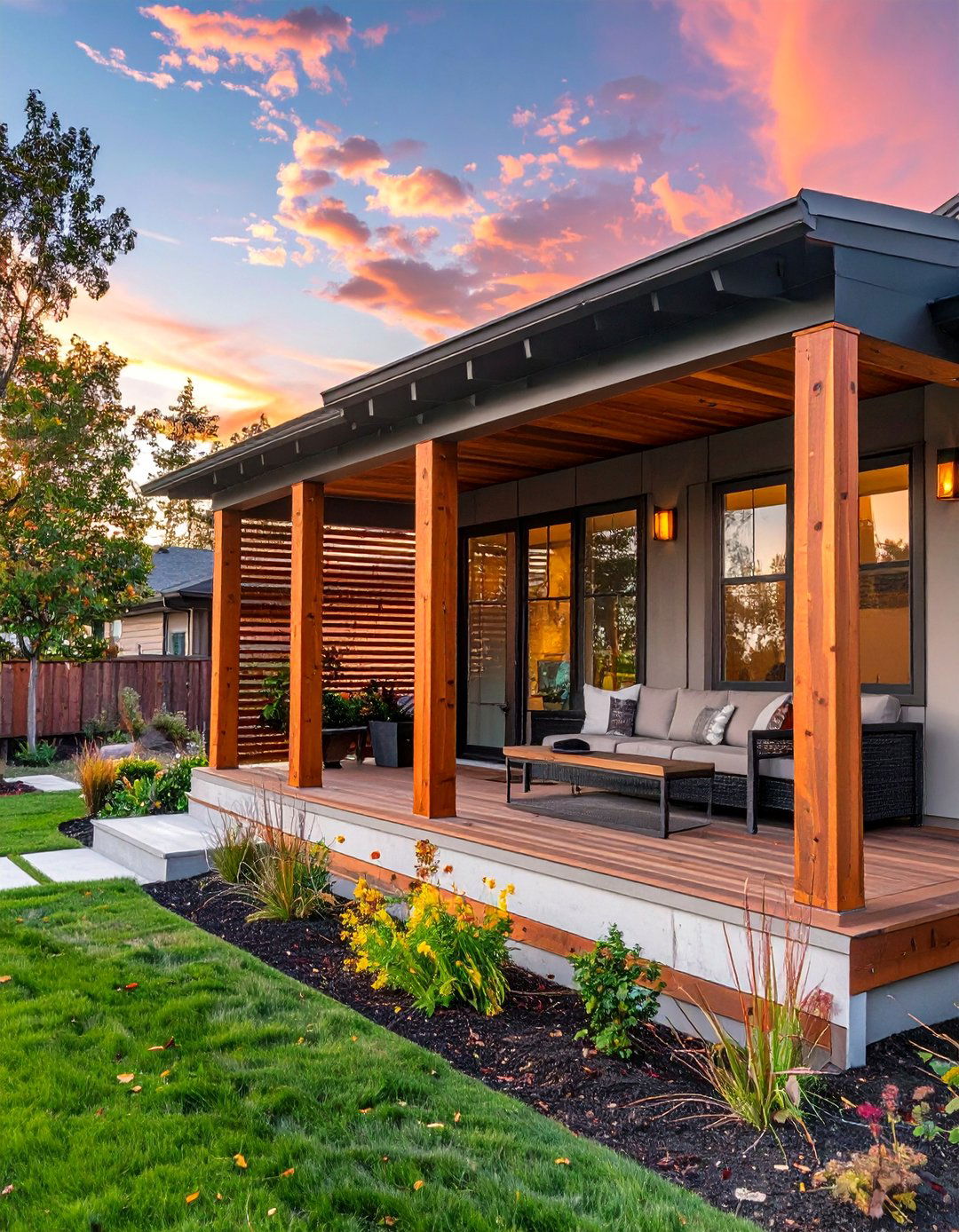 Raised Ranch Front Porch with a Privacy Screen - 25 Raised Ranch Front Porch Ideas for Curb Appeal