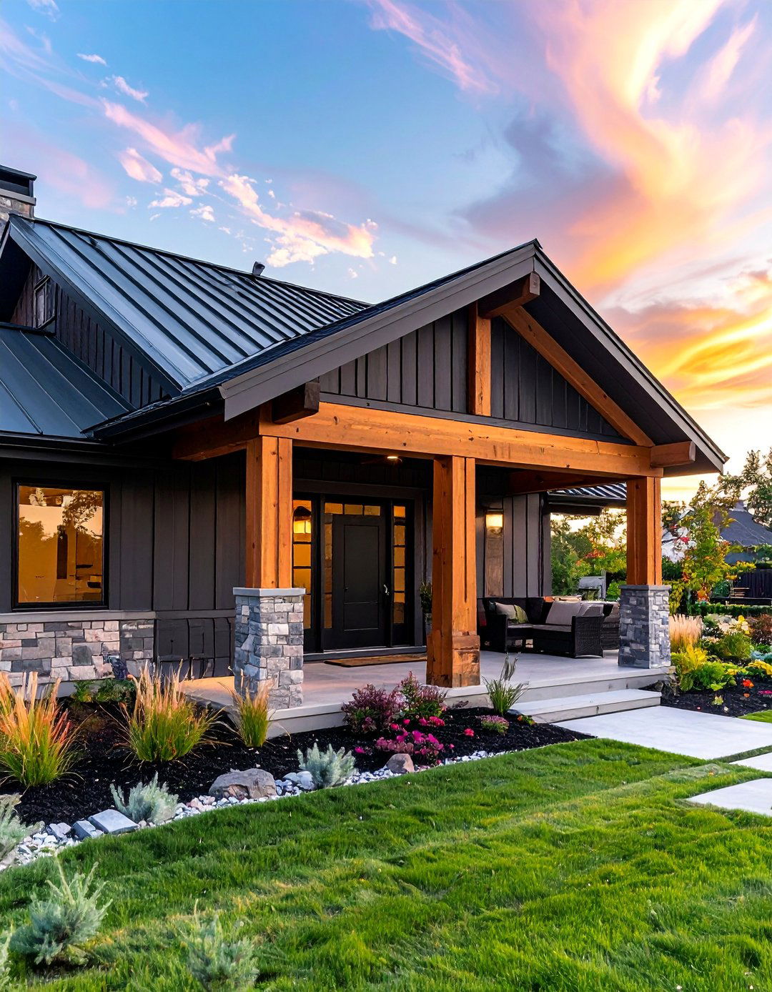 Raised Ranch Front Porch with a Shed Roof Portico - 25 Raised Ranch Front Porch Ideas for Curb Appeal