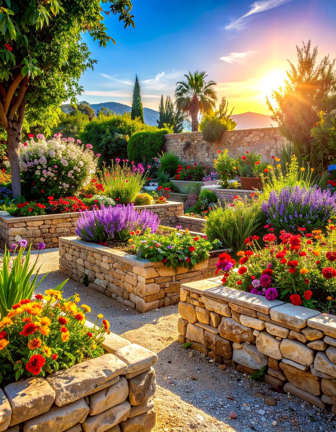Raised Stone Garden Beds - 30 Greek Garden Ideas for a Mediterranean Oasis