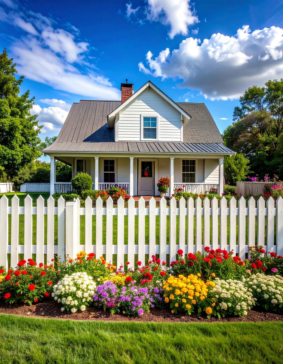 Ranch House Landscaping with a Low Picket Fence - 30 Ranch House Landscaping Ideas for Curb Appeal