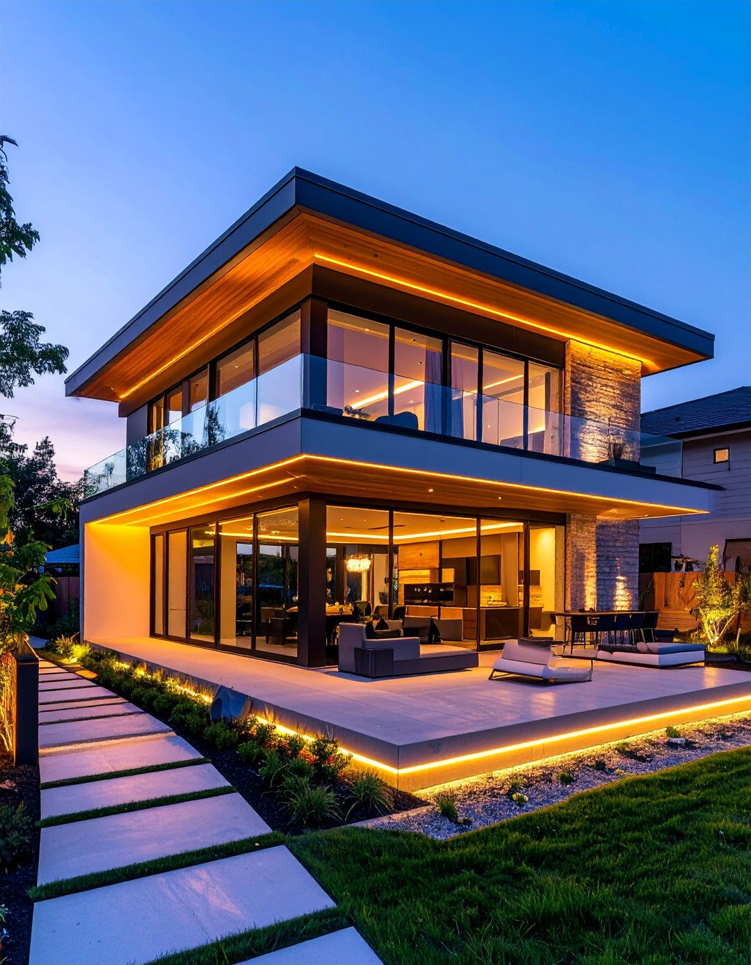 Recessed LED Exterior Lighting Strips - 35 Modern House Exterior Design Ideas for a Sleek Look