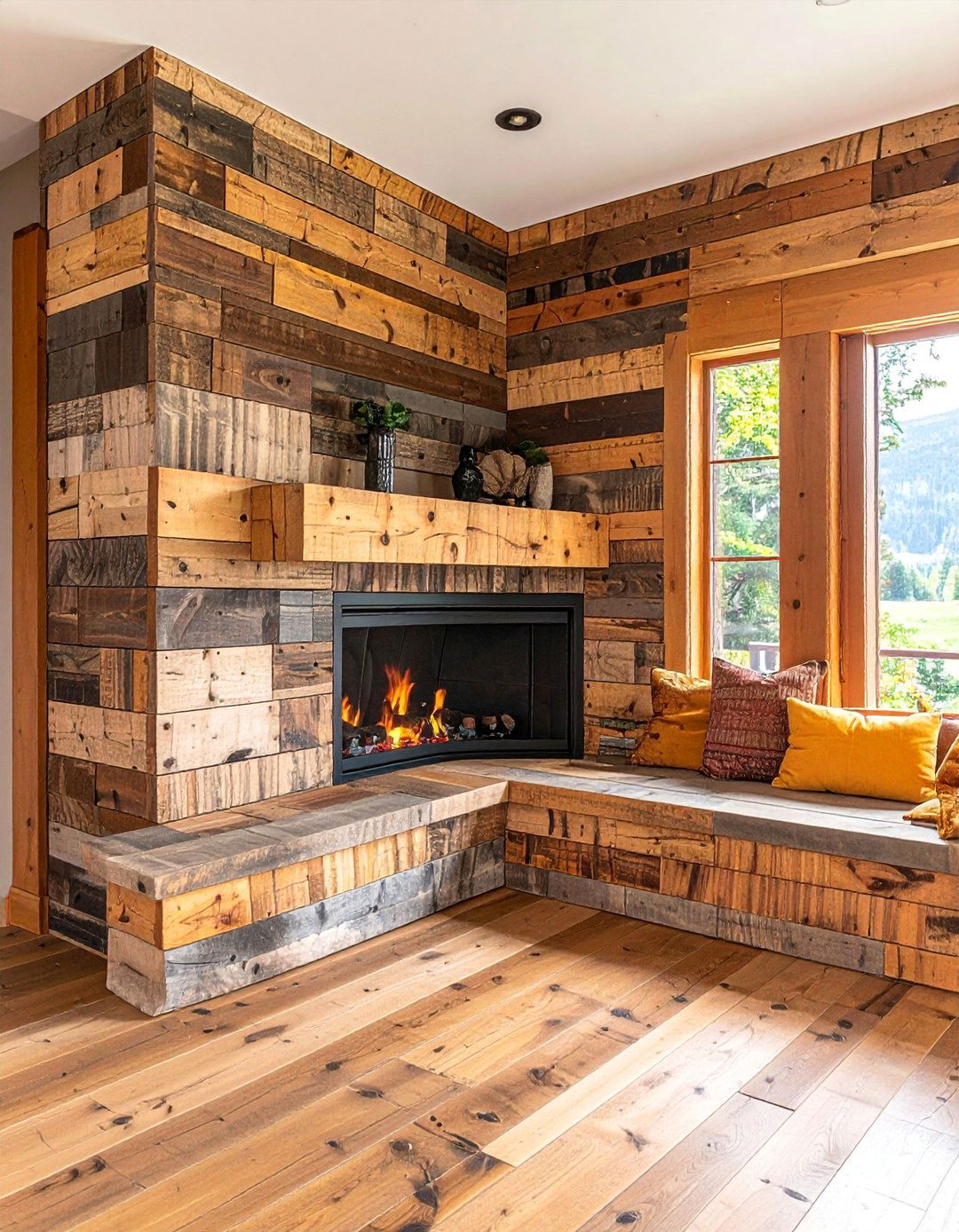 Reclaimed Wood Corner Fireplace - 25 Corner Fireplace Ideas to Cozy Up Your Living Space