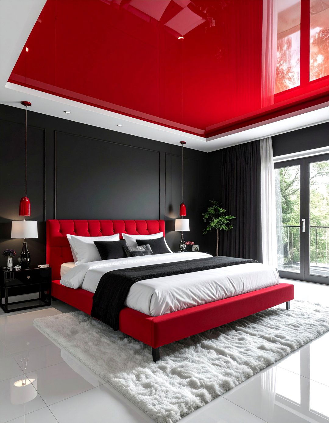 Red Ceiling in an Otherwise Black Room - 25 Red and Black Bedroom Ideas for a Bold Statement