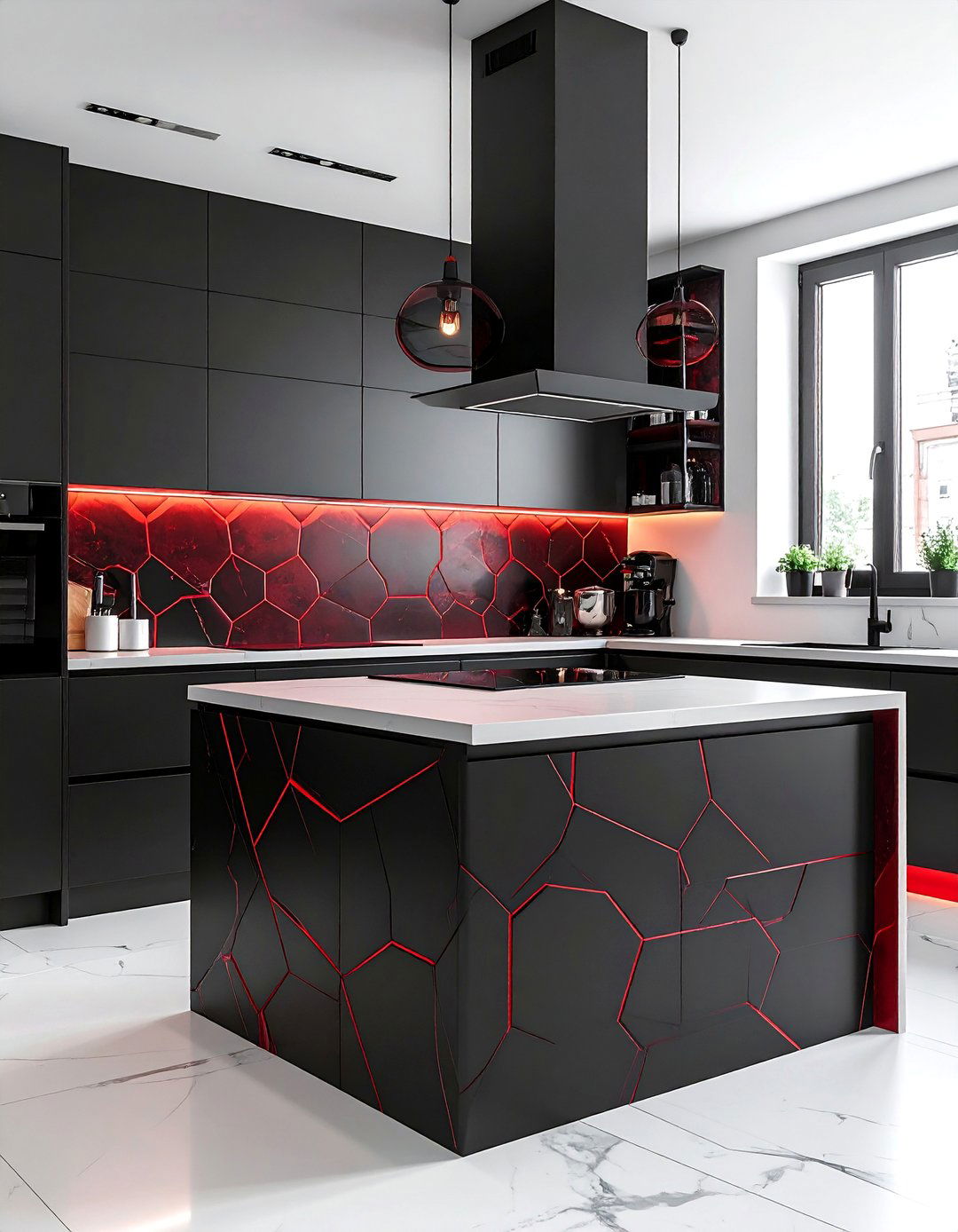Red Grout with Black Tiles - 25 Red and Black Kitchen Ideas for a Dramatic Flair