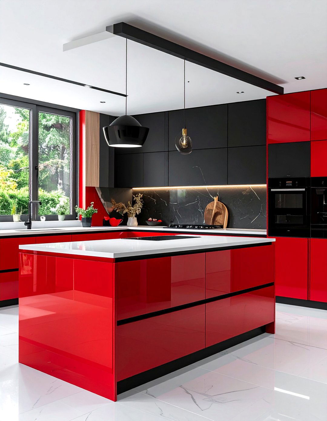 Red Lower Cabinets with Black Uppers - 25 Red and Black Kitchen Ideas for a Dramatic Flair