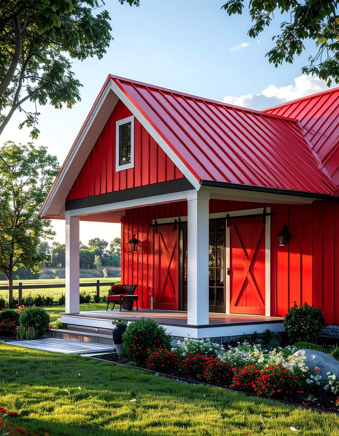 Red Metal Roof Barn Style Porch - 30 Metal Roof Porch Design Ideas for Durability