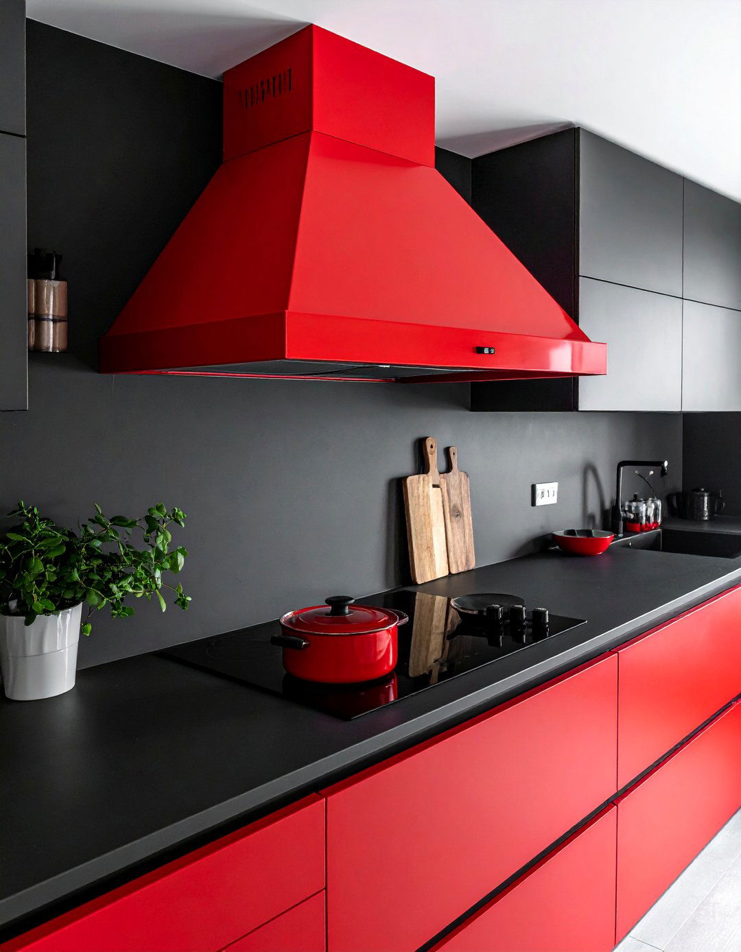 Red Range Hood as a Centerpiece - 25 Red and Black Kitchen Ideas for a Dramatic Flair