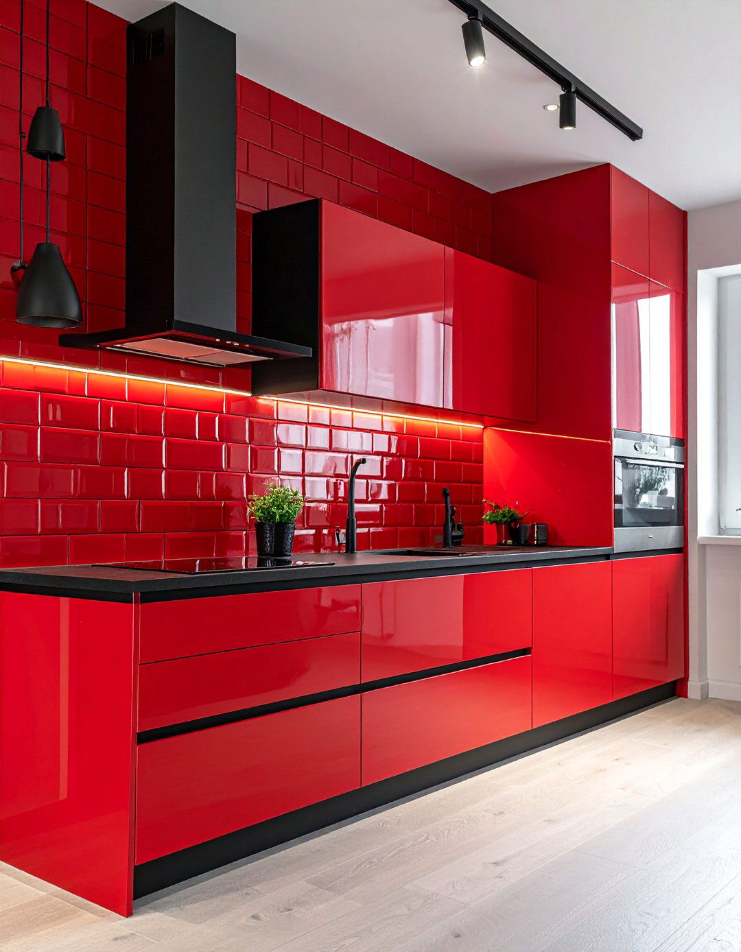 Red Subway Tile Backsplash - 25 Red and Black Kitchen Ideas for a Dramatic Flair