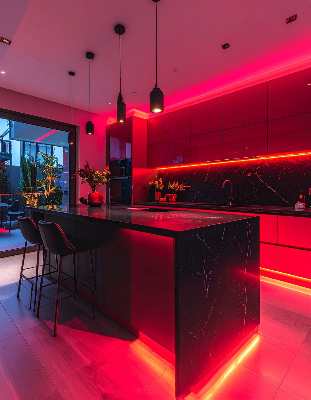 Red Undercabinet LED Lighting - 25 Red and Black Kitchen Ideas for a Dramatic Flair