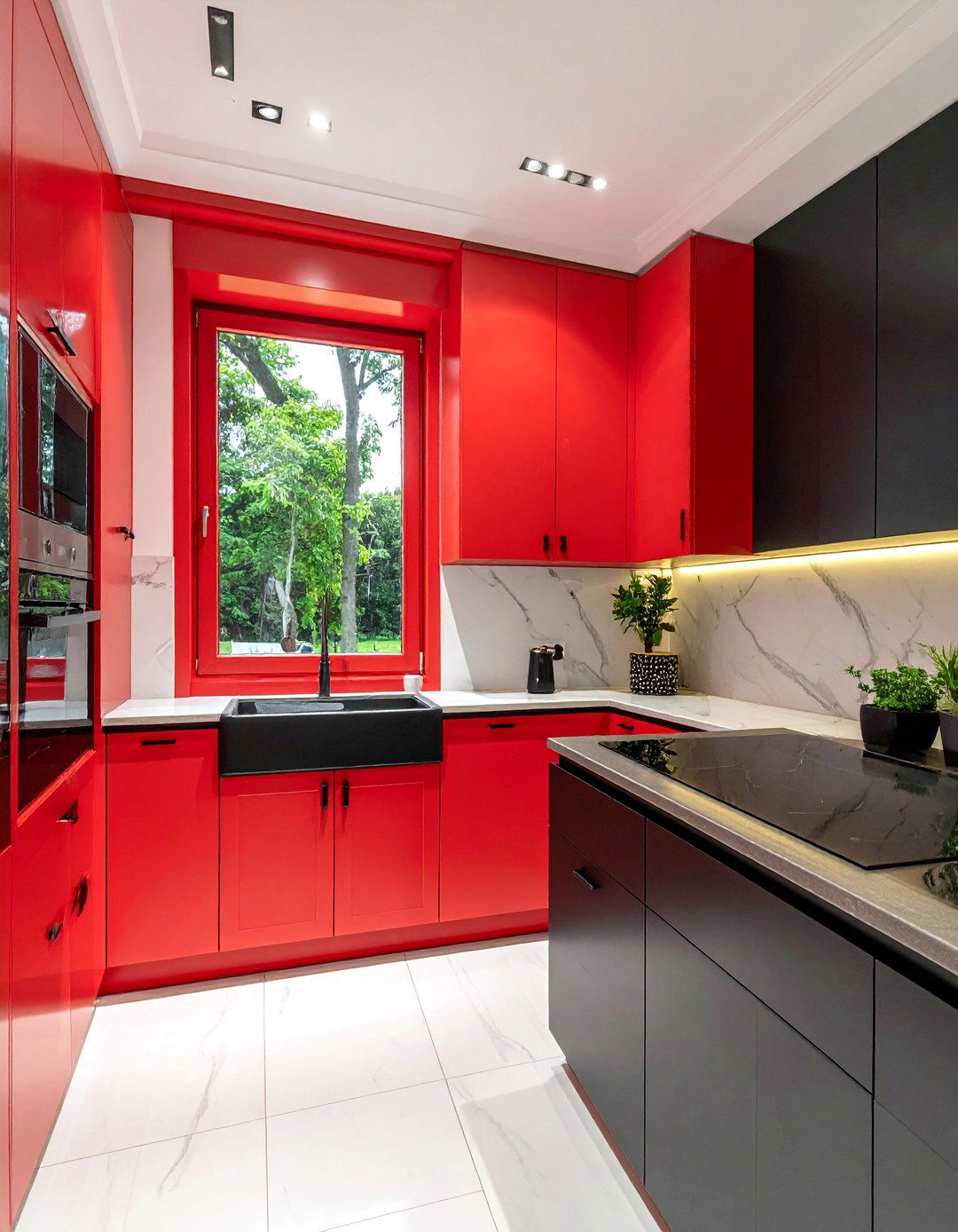 Red Window Frames for an Unexpected Accent - 25 Red and Black Kitchen Ideas for a Dramatic Flair