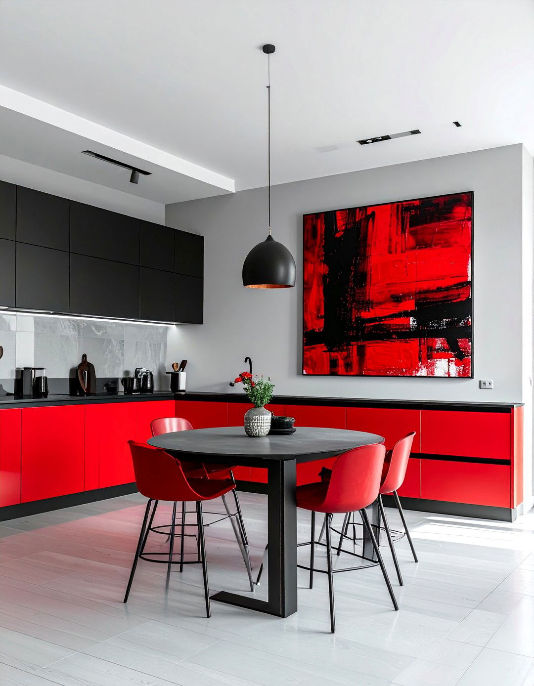Red and Black Abstract Art - 25 Red and Black Kitchen Ideas for a Dramatic Flair