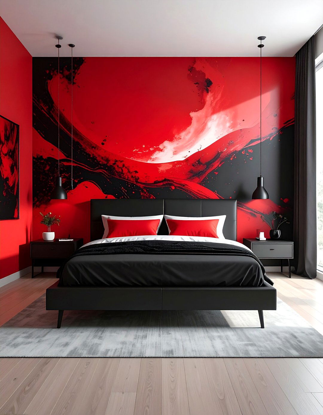 Red and Black Abstract Mural - 25 Red and Black Bedroom Ideas for a Bold Statement