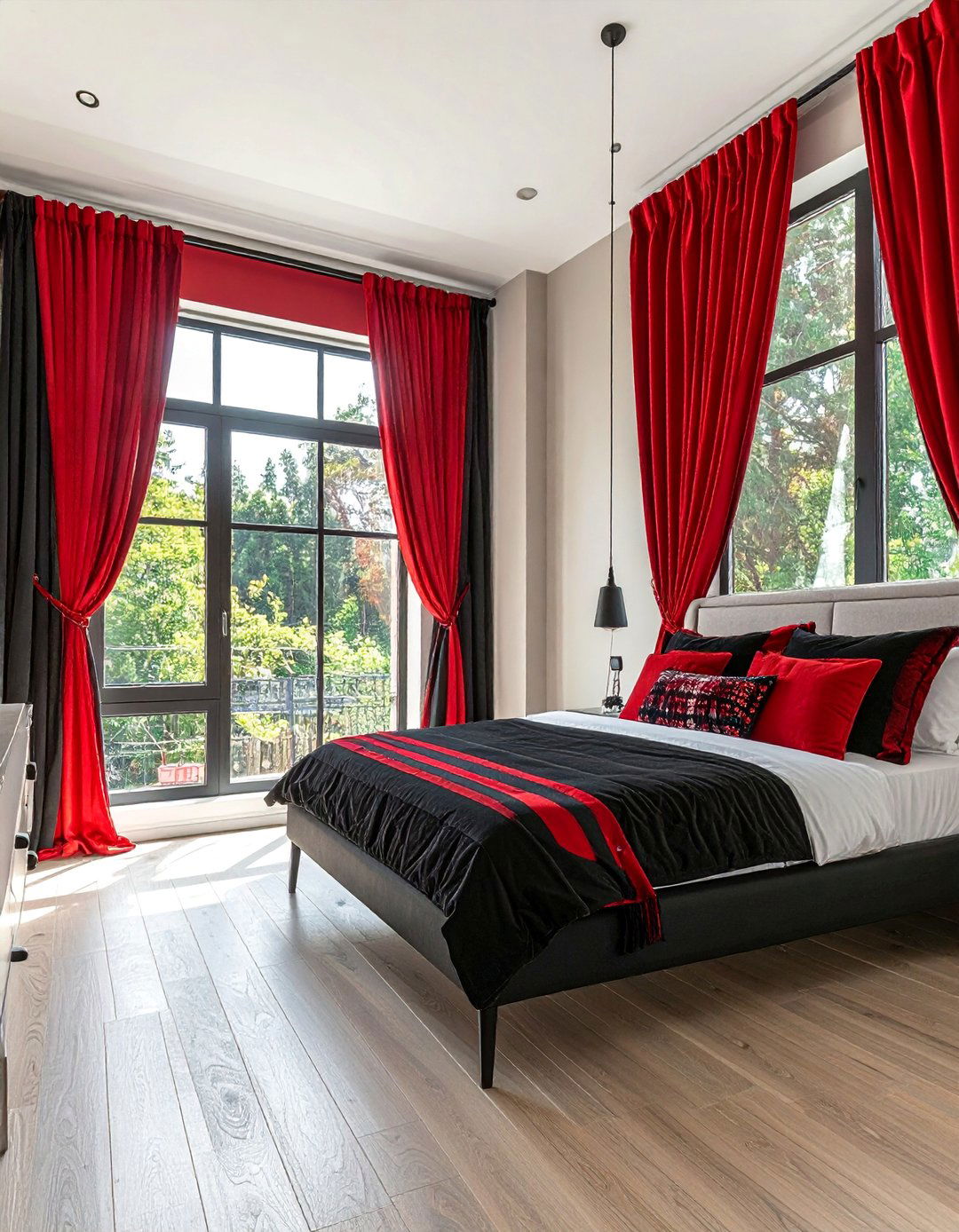 Red and Black Striped Curtains - 25 Red and Black Bedroom Ideas for a Bold Statement