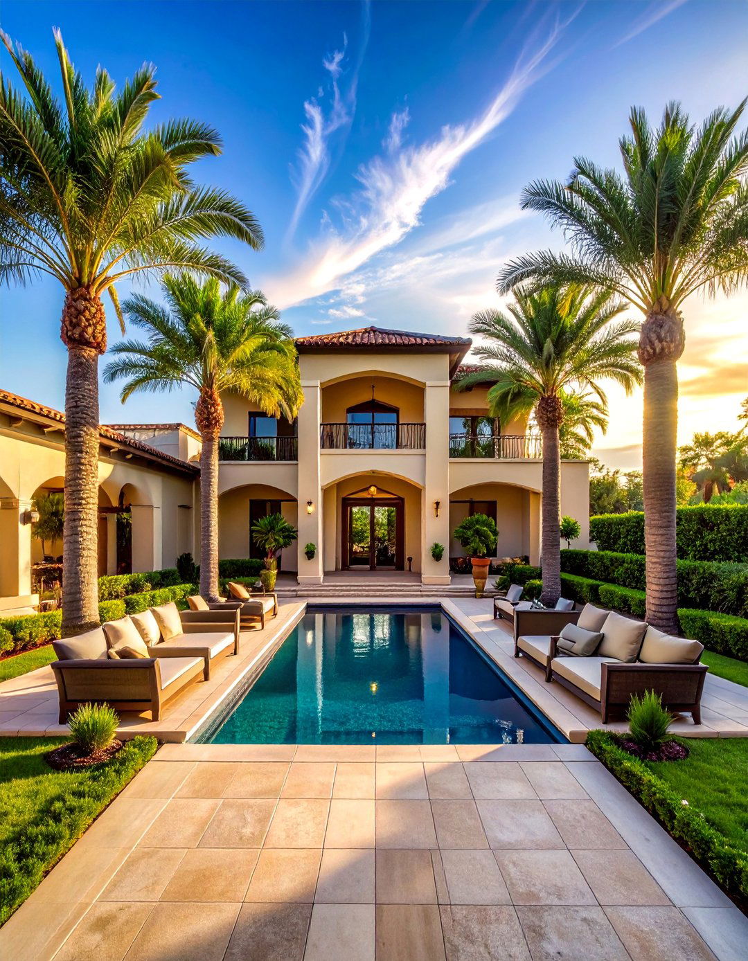 Resort Style Welcome Entry - 30 Front Yard Palm Tree Landscape Design Ideas