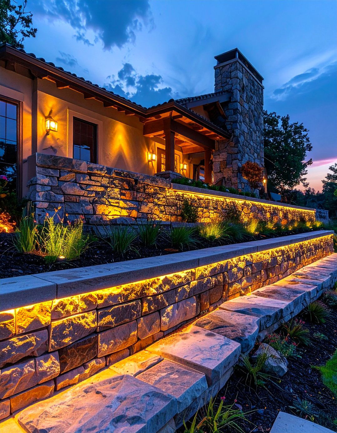 Retaining Wall Integration - 40 Backyard Lighting Ideas to Illuminate Your Space
