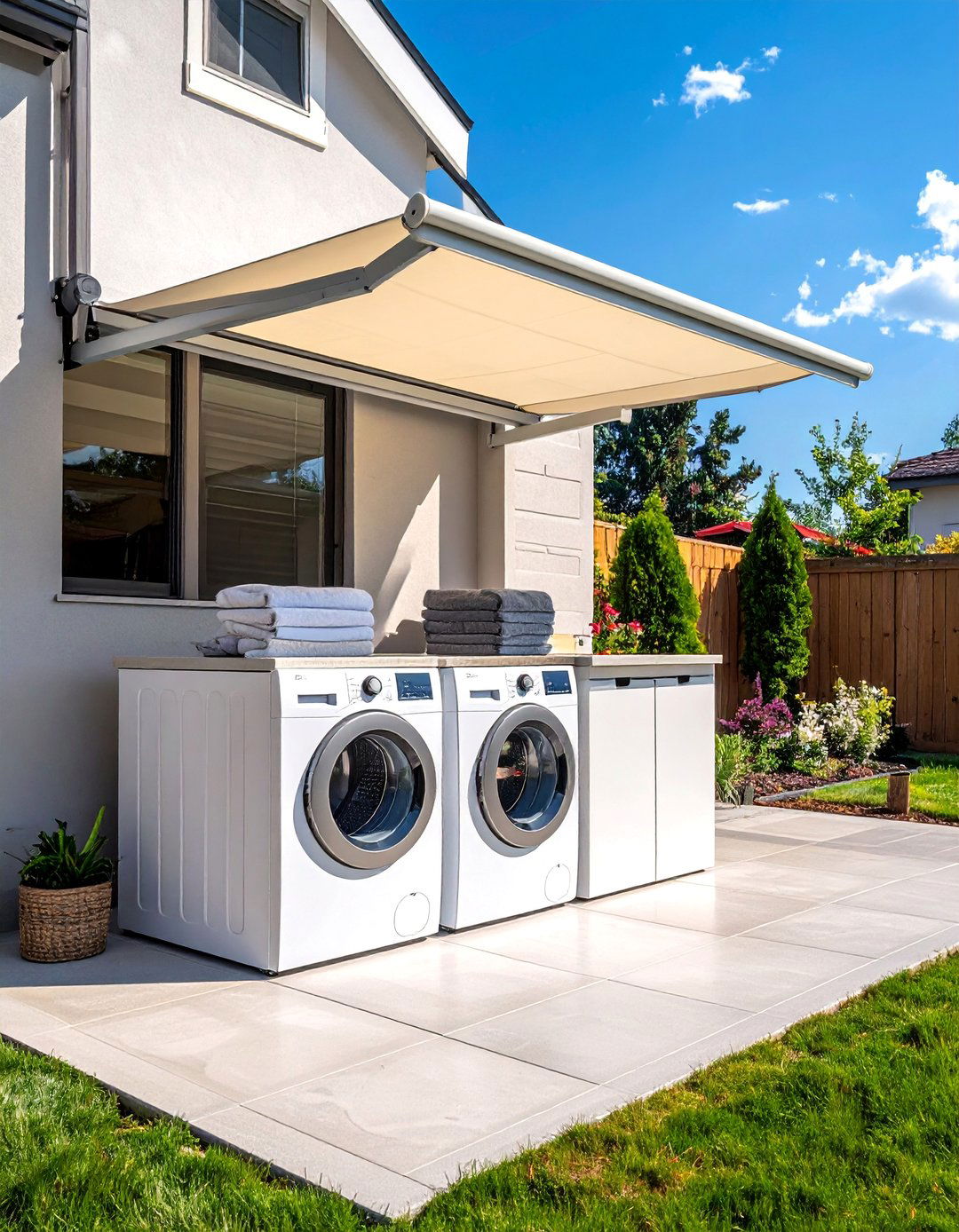 Retractable Awning Outdoor Laundry Spot - 30 Outdoor Laundry Room Ideas for Functionality