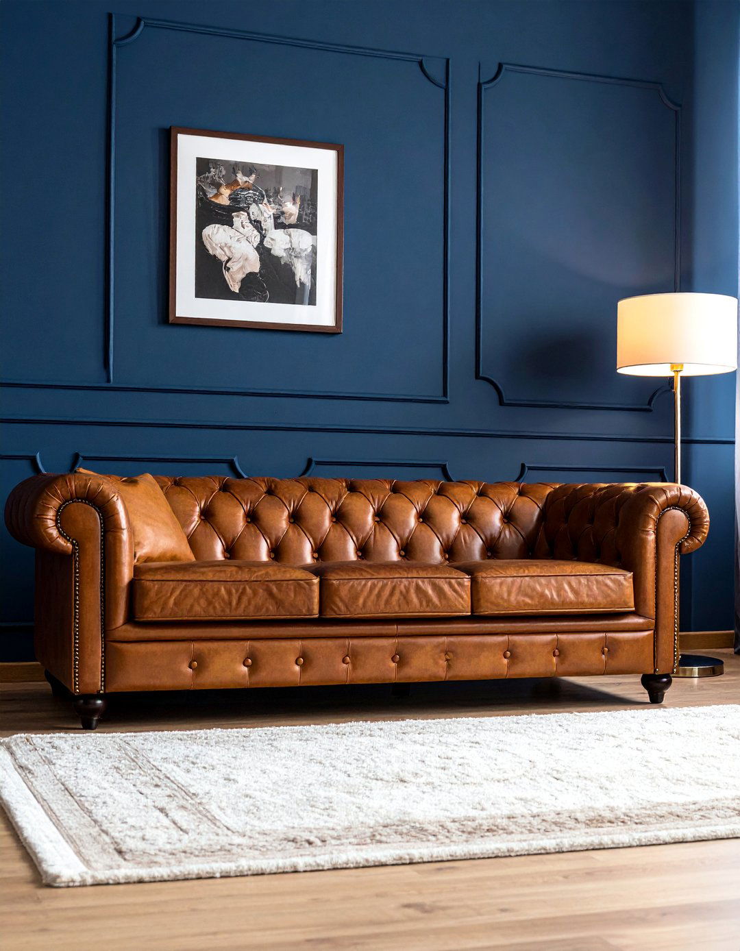 Rich Leather Furniture with Navy Blue Walls - 25 Navy Blue Living Room Ideas for a Stylish Space