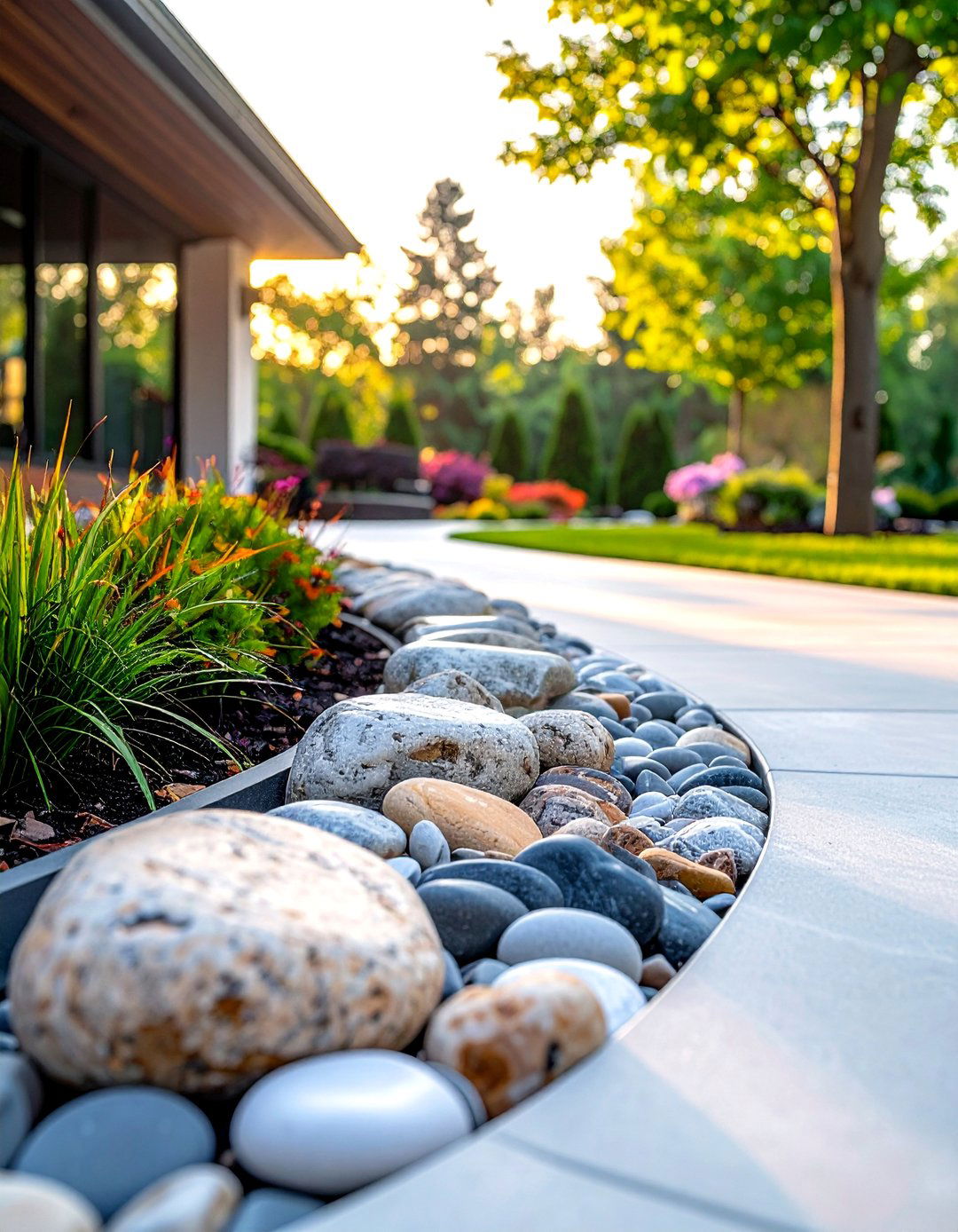 River Rock Borders - 30 Driveway Edging Ideas to Enhance Your Curb Appeal