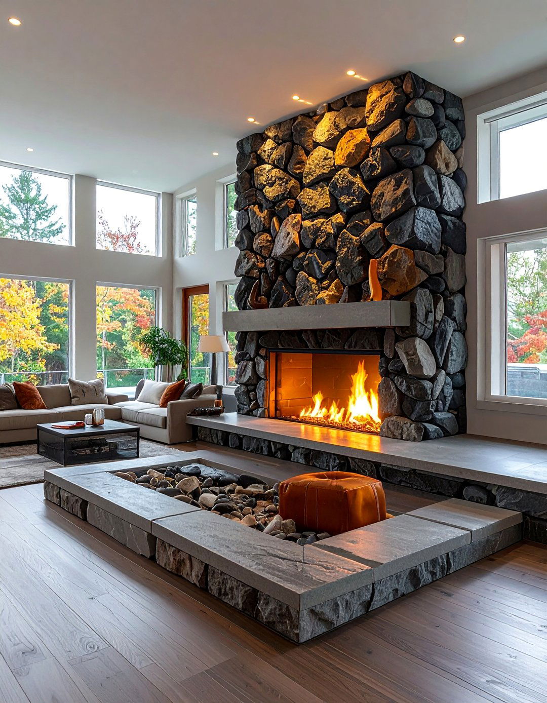 River Rock Fireplace Accent Wall - 30 Unique River Rock Fireplace Ideas for Cozy Homes