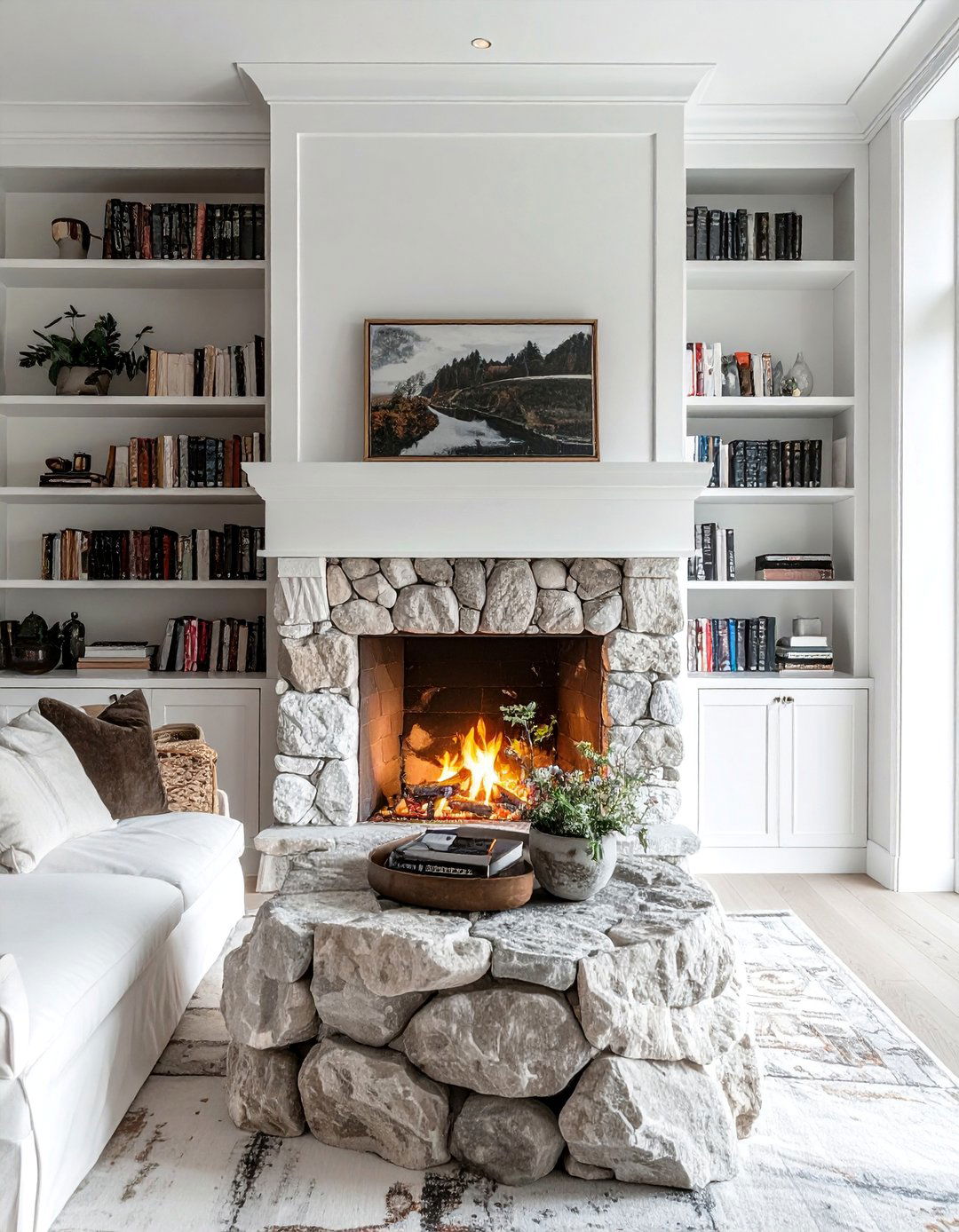 River Rock Fireplace with Built In Bookshelves - 30 Unique River Rock Fireplace Ideas for Cozy Homes