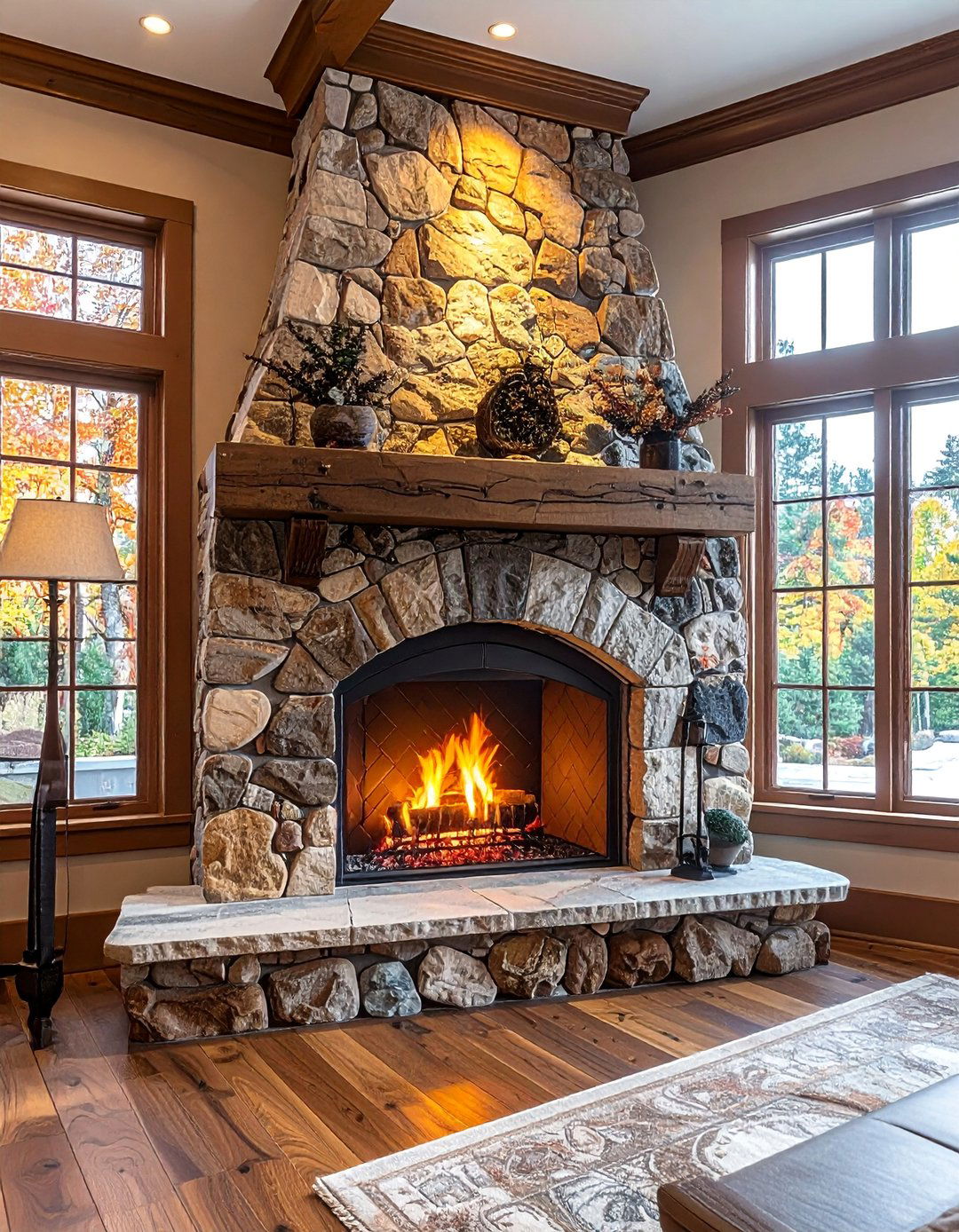 River Rock Fireplace with an Arched Opening - 30 Unique River Rock Fireplace Ideas for Cozy Homes