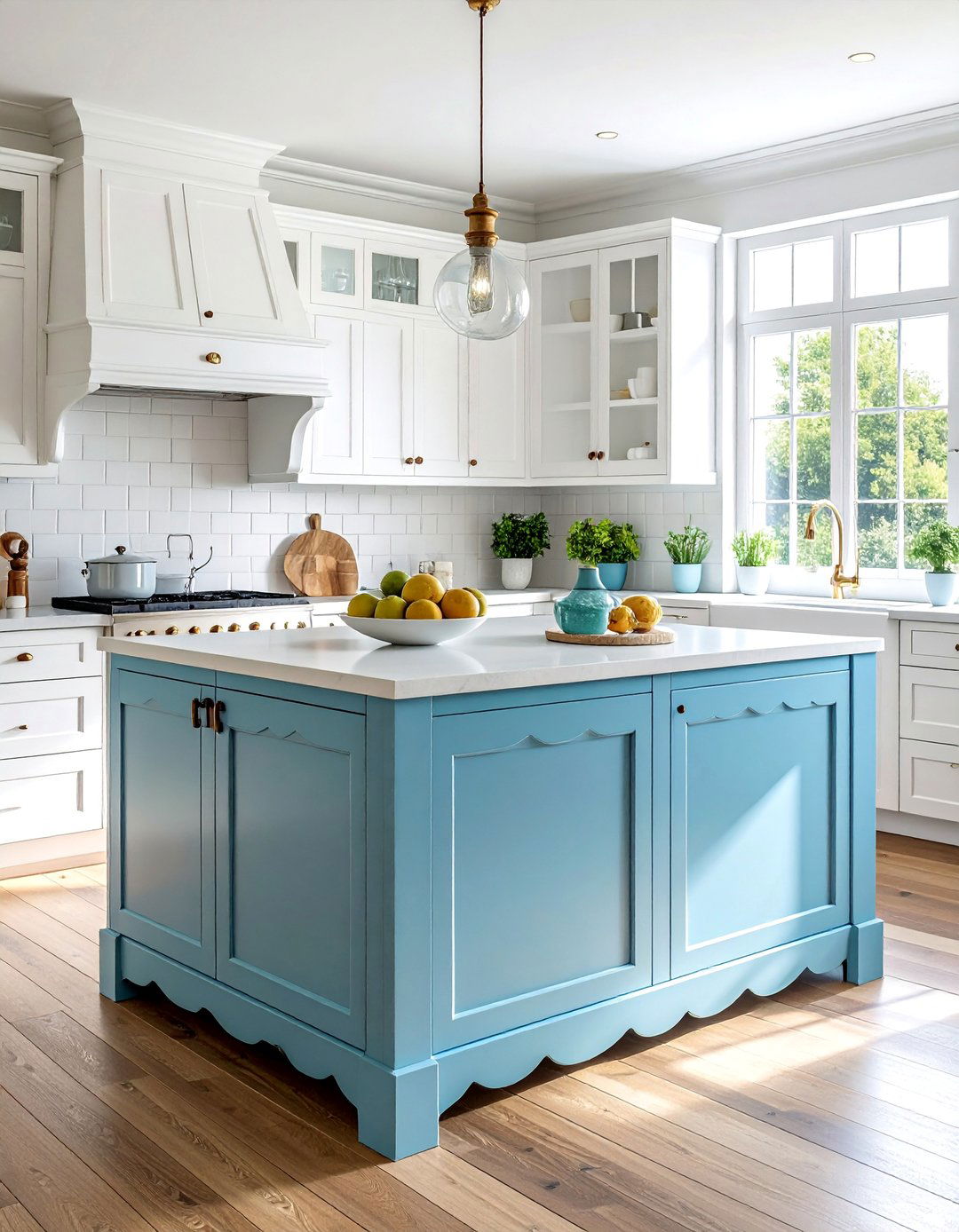 30 White Kitchen Cabinets With Blue Island Design Ideas