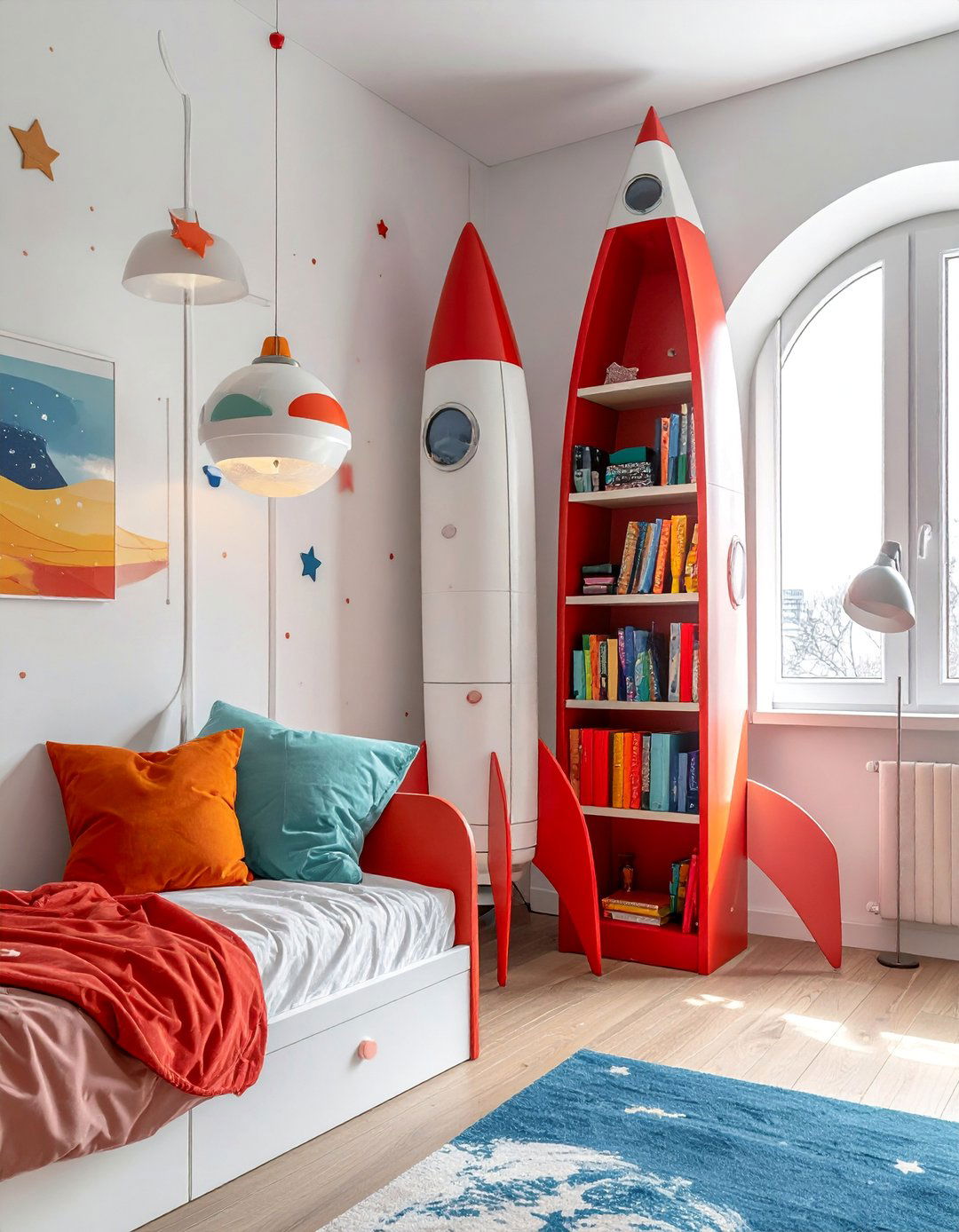 Rocket Ship Bookshelf - 20 Galaxy Space-themed Bedroom Ideas for Dreamers