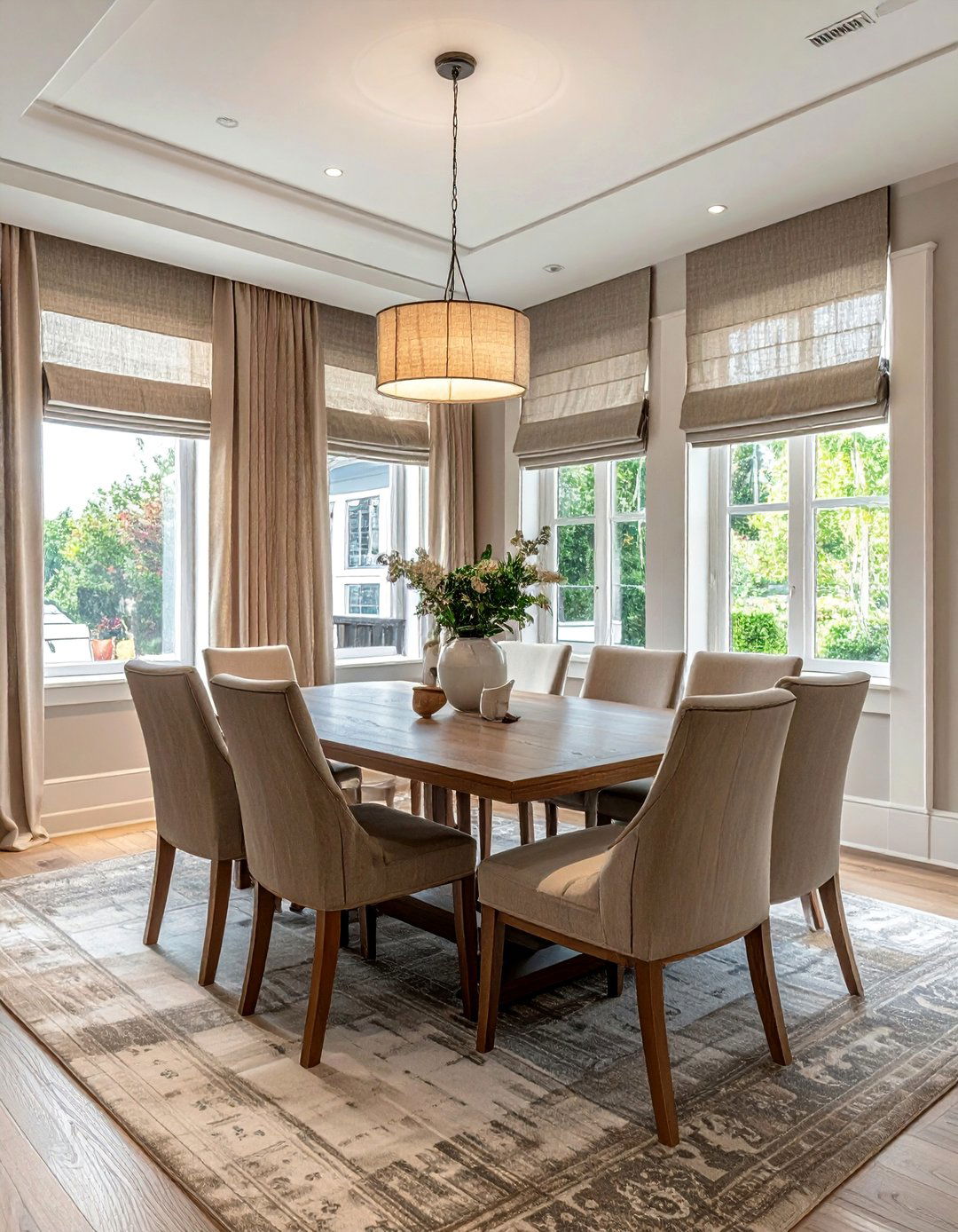 Roman Shades for Elegant Sophistication - 25 Dining Room Window Ideas for a Bright and Airy Space