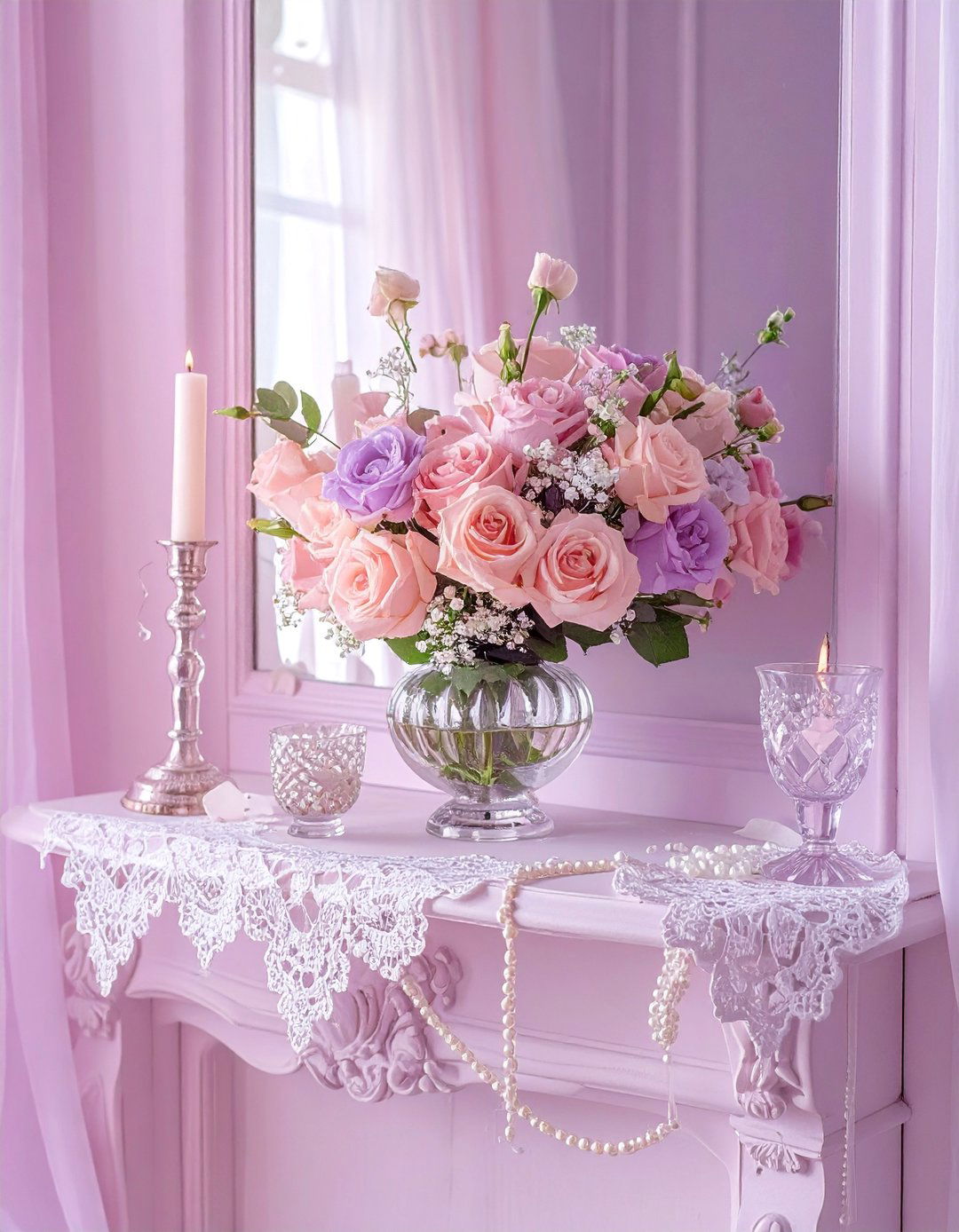 Romantic Soft Florals - 40 Stylish Mantel Decor Ideas for Every Season