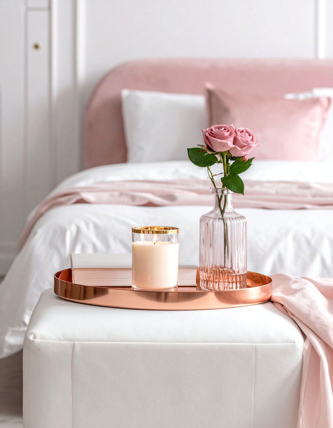 Rose Gold Decorative Trays - 15 Rose Gold Bedroom Ideas for a Glamorous Look