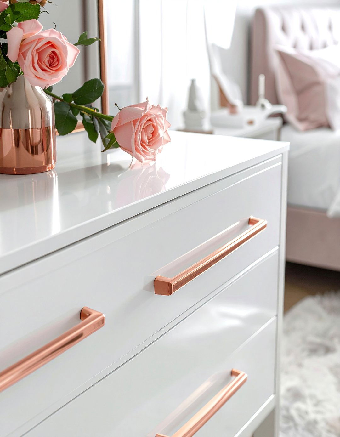 Rose Gold Hardware and Fixtures - 15 Rose Gold Bedroom Ideas for a Glamorous Look