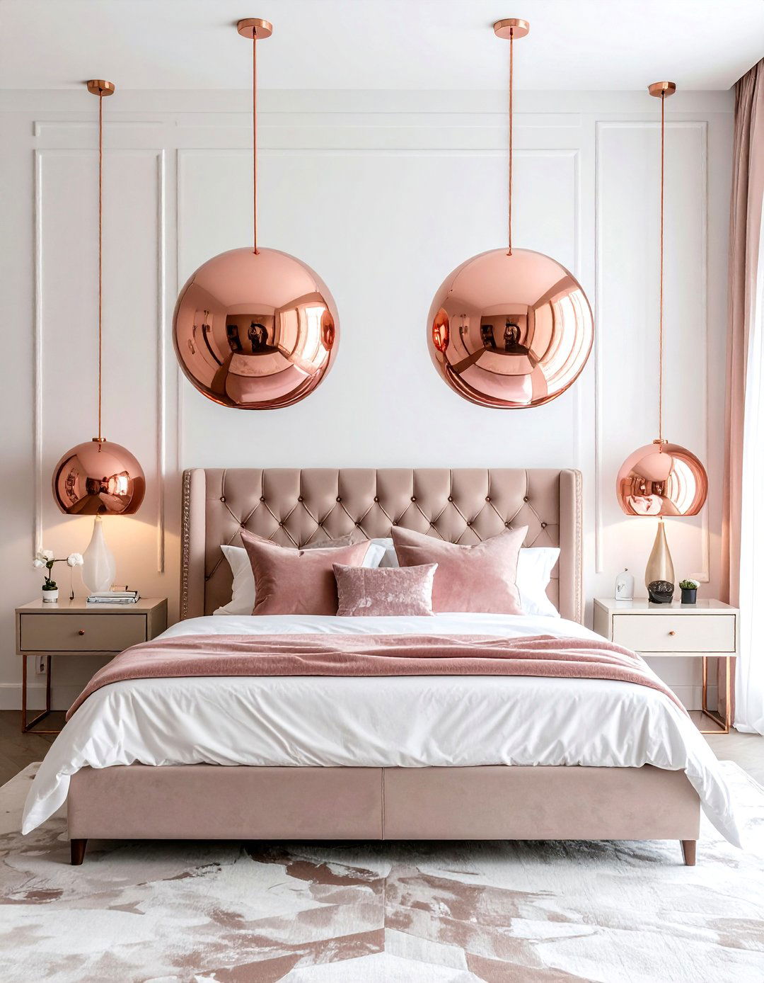 Rose Gold Pendant Lights for Ambiance - 15 Rose Gold Bedroom Ideas for a Glamorous Look