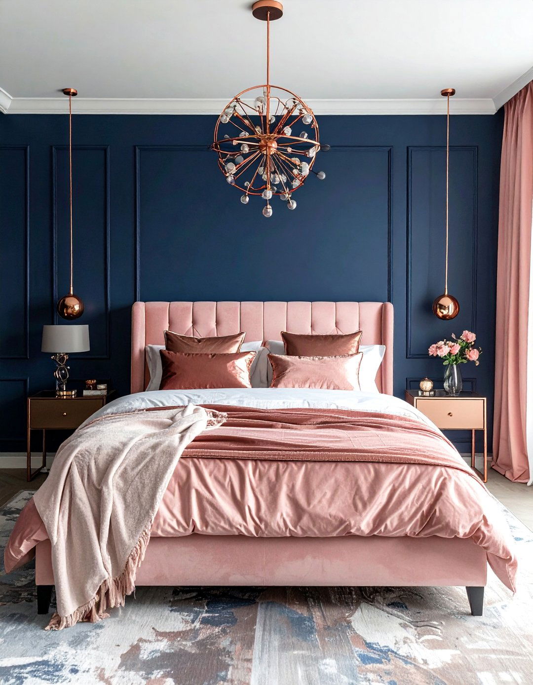 Rose Gold and Navy Blue Color Scheme - 15 Rose Gold Bedroom Ideas for a Glamorous Look