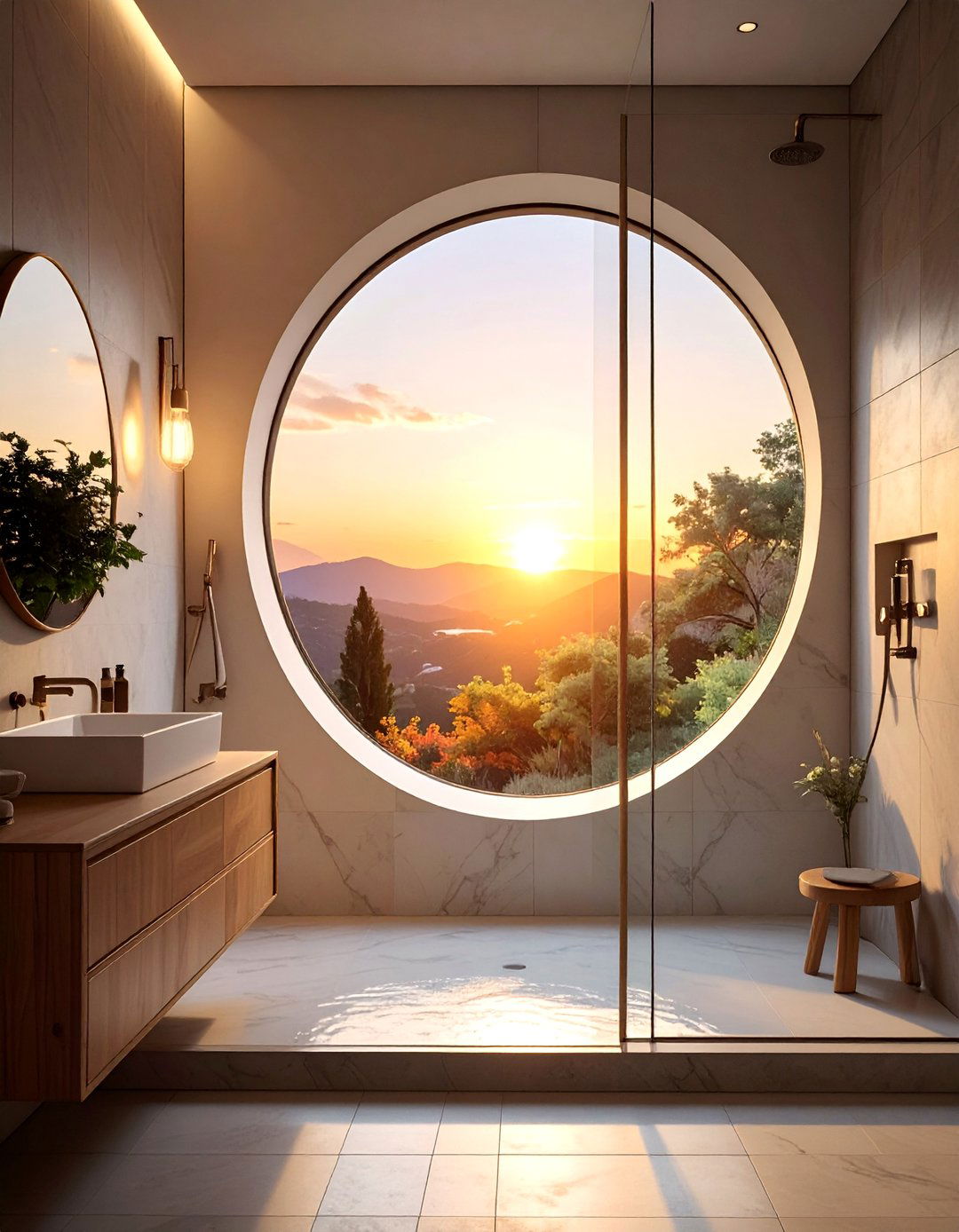 Round Window Character - 30 Shower Window Ideas to Brighten Up Your Bathroom