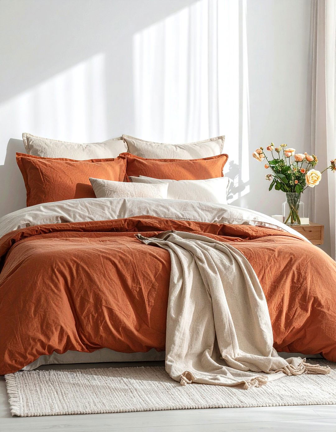 Rust Bedding as a Focal Point - 15 Rust Bedroom Ideas for a Warm and Cozy Ambiance