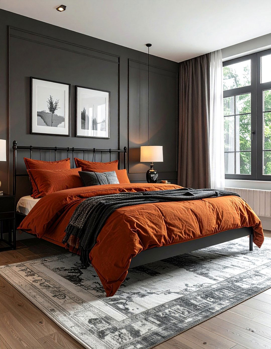 Rust Bedroom with Black Accents - 15 Rust Bedroom Ideas for a Warm and Cozy Ambiance